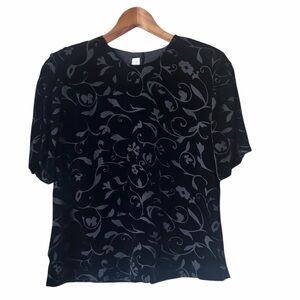 Vintage Dana Buchman Black Burnout Velvet Floral Blouse – Size 10